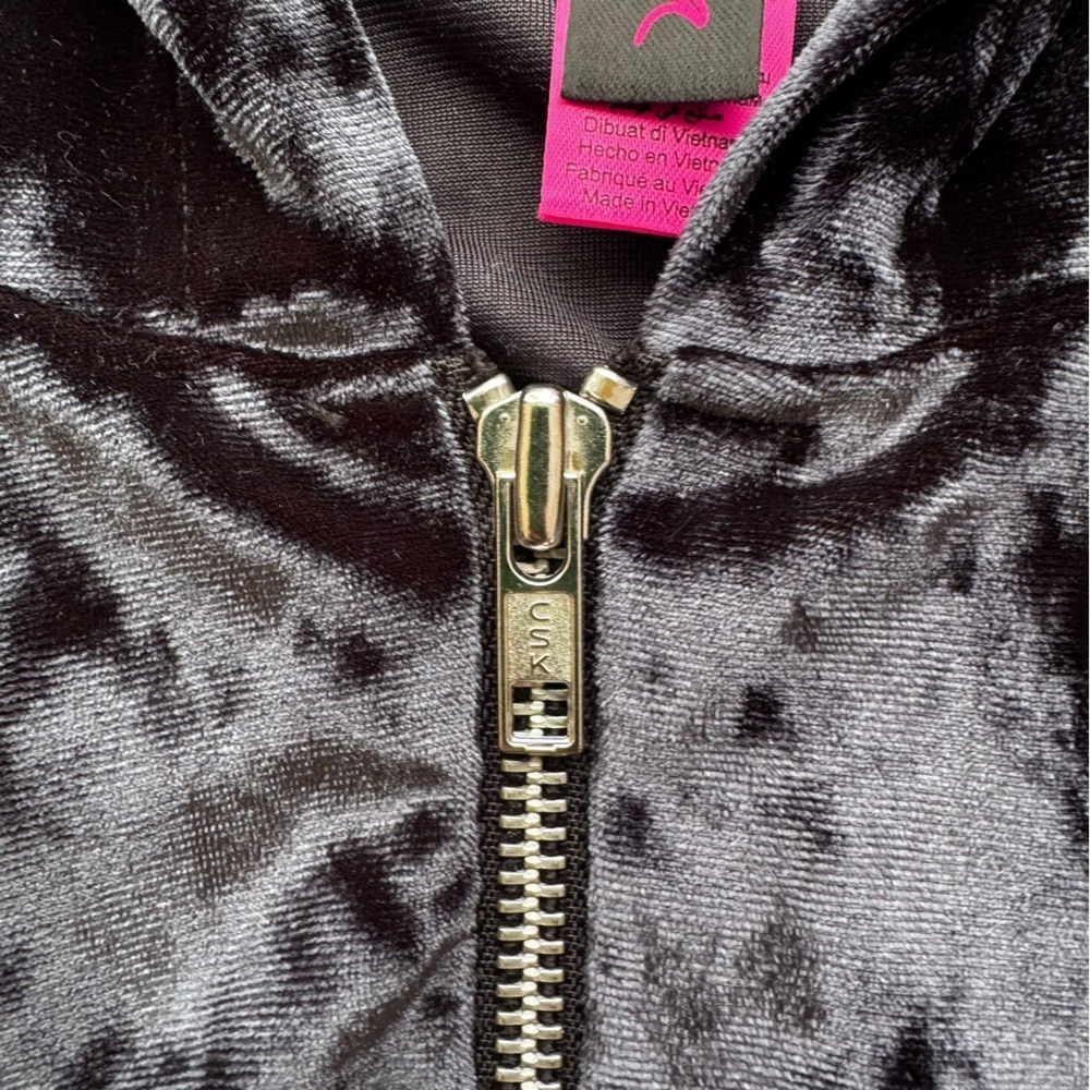 La Senza Black Crushed Velvet Velour Full Zip Cropped Y2K Track Sweater M - Picture 6 of 11